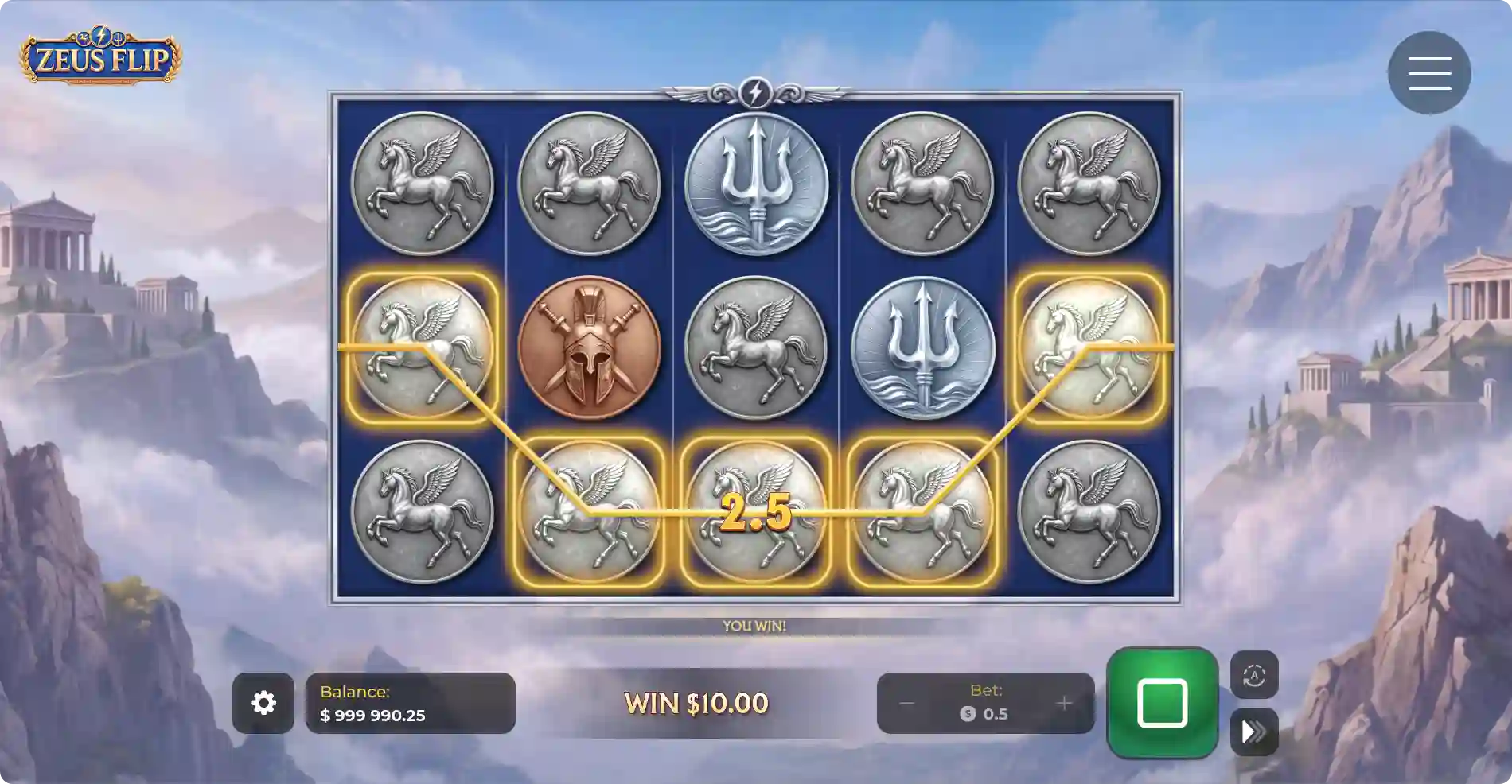 Zeus Flip winning payline across the reels